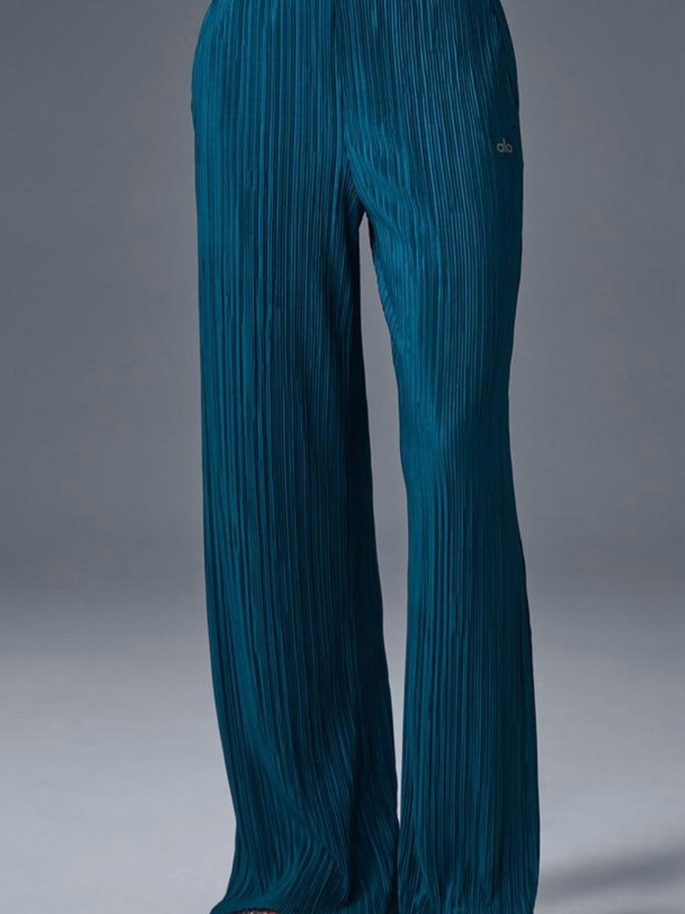 ALO Yoga High-Waist Micro Plisse Straight Leg Pant - Eclipse Blue - XXS